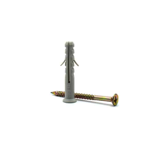Tarugo expansión nylon dos alas con tornillo zincado para concreto